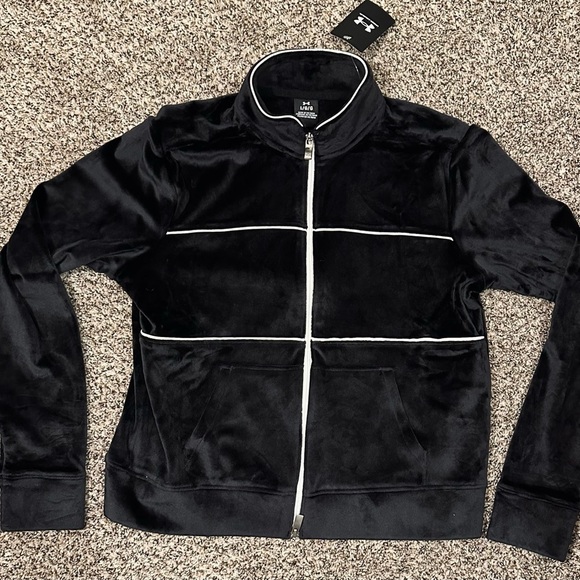 Under Armour black velour, full zip track jacket. Women’s size large NWT - Picture 1 of 4
